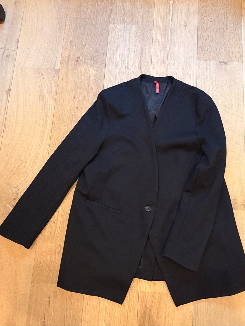 SPANX Black Longline Blazer Jacket Women’s Large Ponte Stretch Open Front
